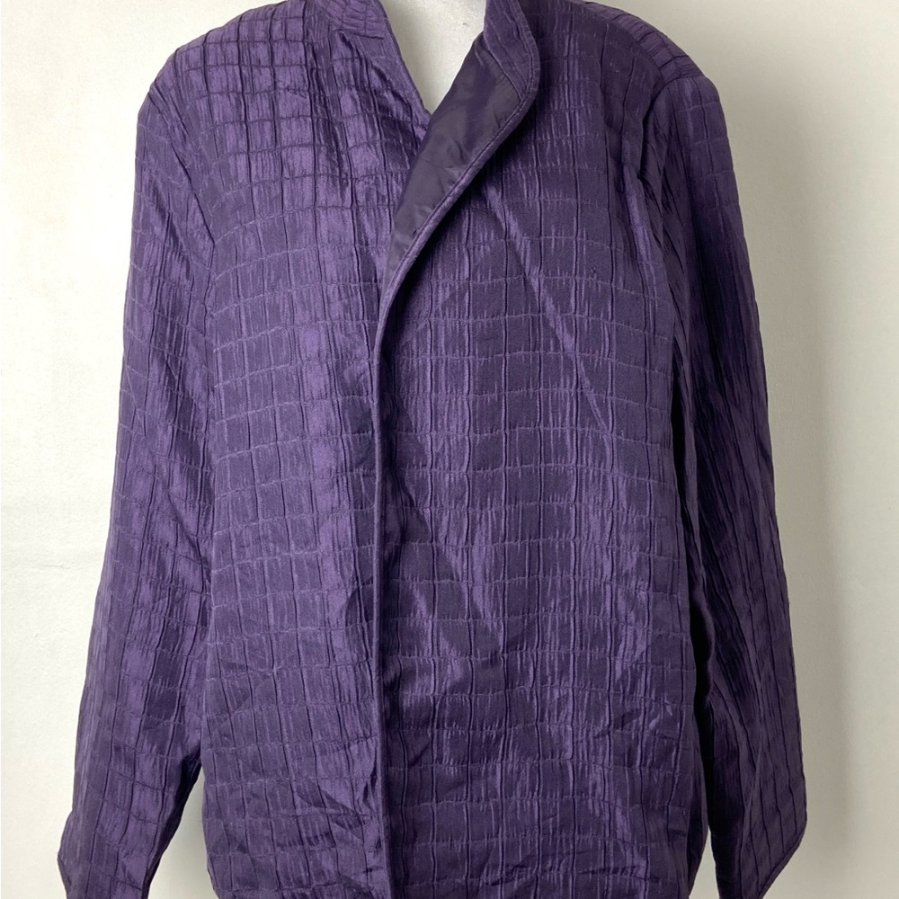 Alfred Dunner Womens Purple Quilted Open front Light Jacket Office Size 18